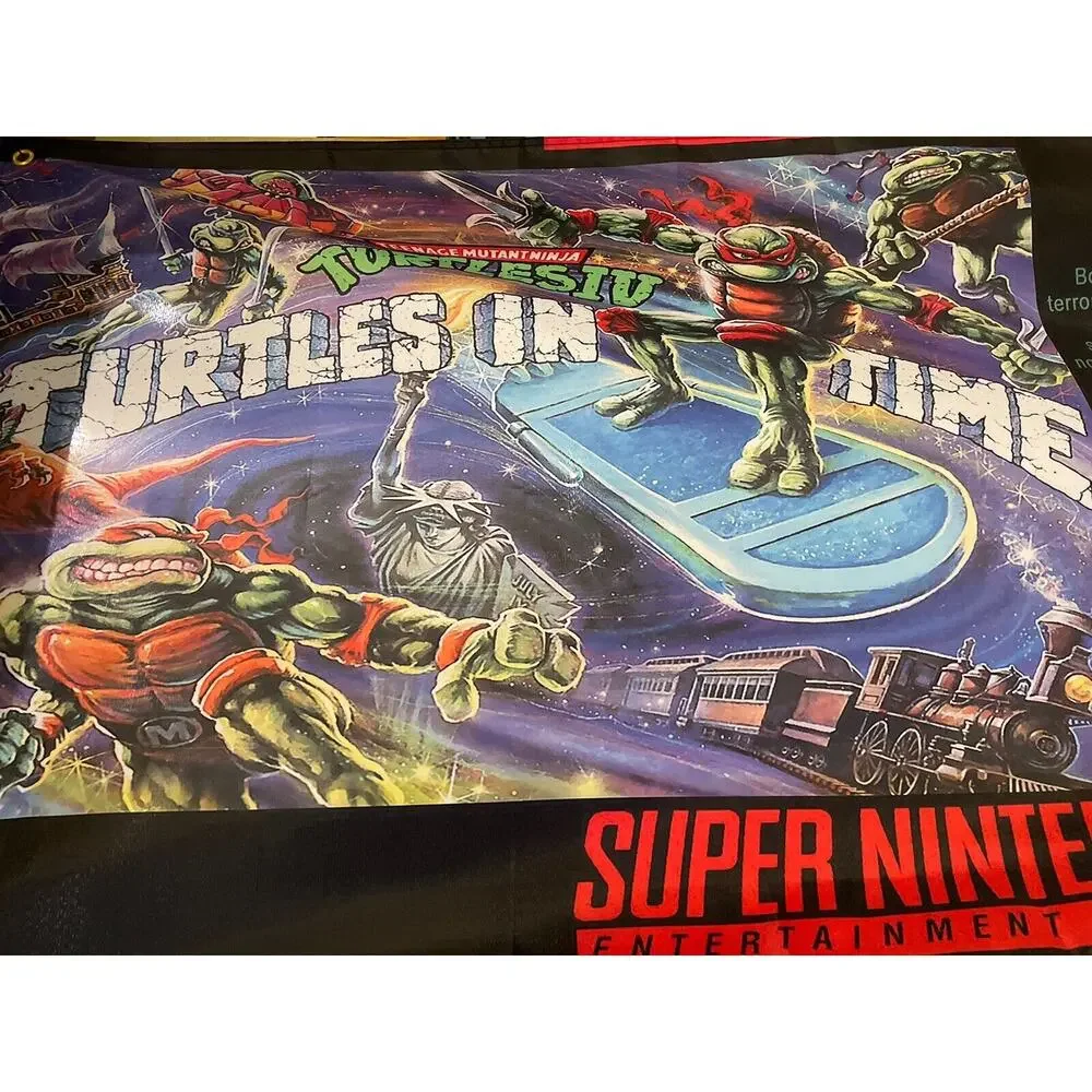 TMNT Turtles in Time 5' Flag Banner Poster Super Nintendo SNES Mutant Ninja
